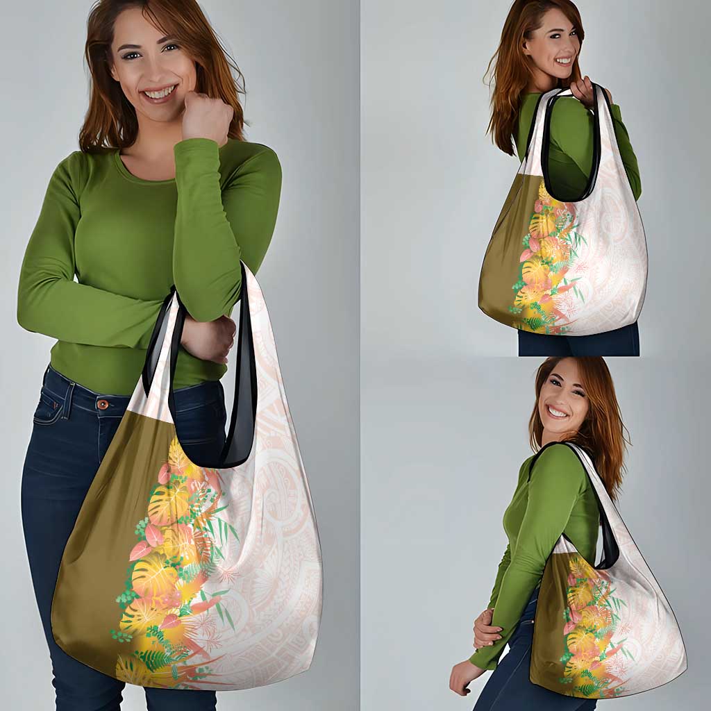 Hawaii Tropical Plant Lenalena Grocery Bag Vibrant Polynesian Pattern