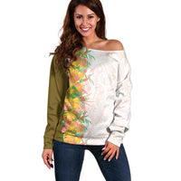 Hawaii Tropical Plant Lenalena Off Shoulder Sweater Vibrant Polynesian Pattern LT01 Women Yellow - Polynesian Pride