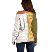 Hawaii Tropical Plant Lenalena Off Shoulder Sweater Vibrant Polynesian Pattern LT01 - Polynesian Pride