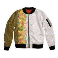 Hawaii Tropical Plant Lenalena Sleeve Zip Bomber Jacket Vibrant Polynesian Pattern