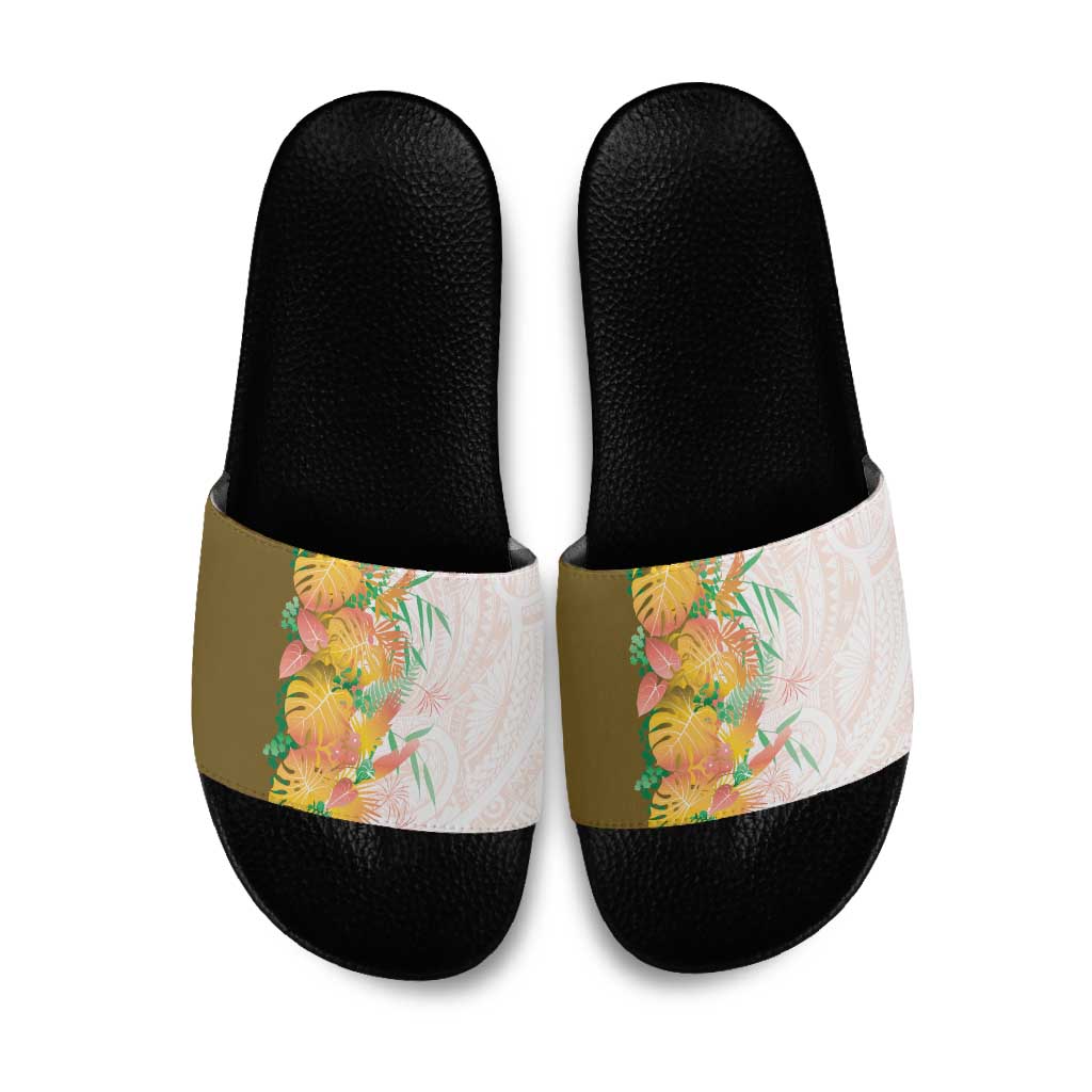 Hawaii Tropical Plant Lenalena Slide Sandals Vibrant Polynesian Pattern