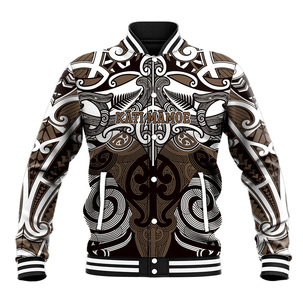 Personalised Maori Kati Mamoe Baseball Jacket Silver Fern Kowhaiwhai Art LT01 Unisex Brown - Polynesian Pride