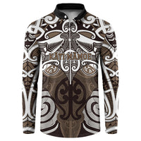 Personalised Maori Kati Mamoe Button Sweatshirt Silver Fern Kowhaiwhai Art LT01 Brown - Polynesian Pride