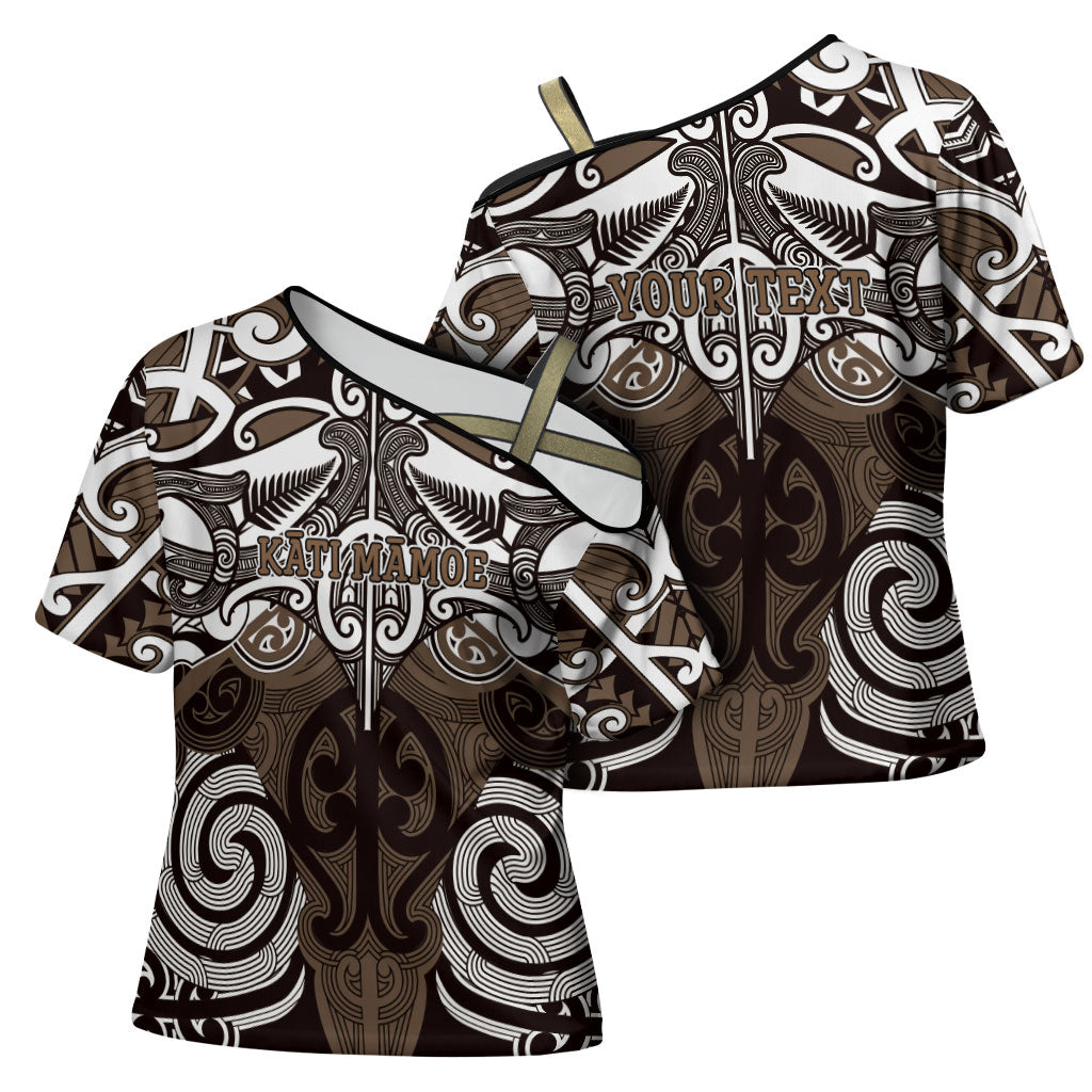 Personalised Maori Kati Mamoe Cross Shoulder Shirt Silver Fern Kowhaiwhai Art LT01 - Polynesian Pride