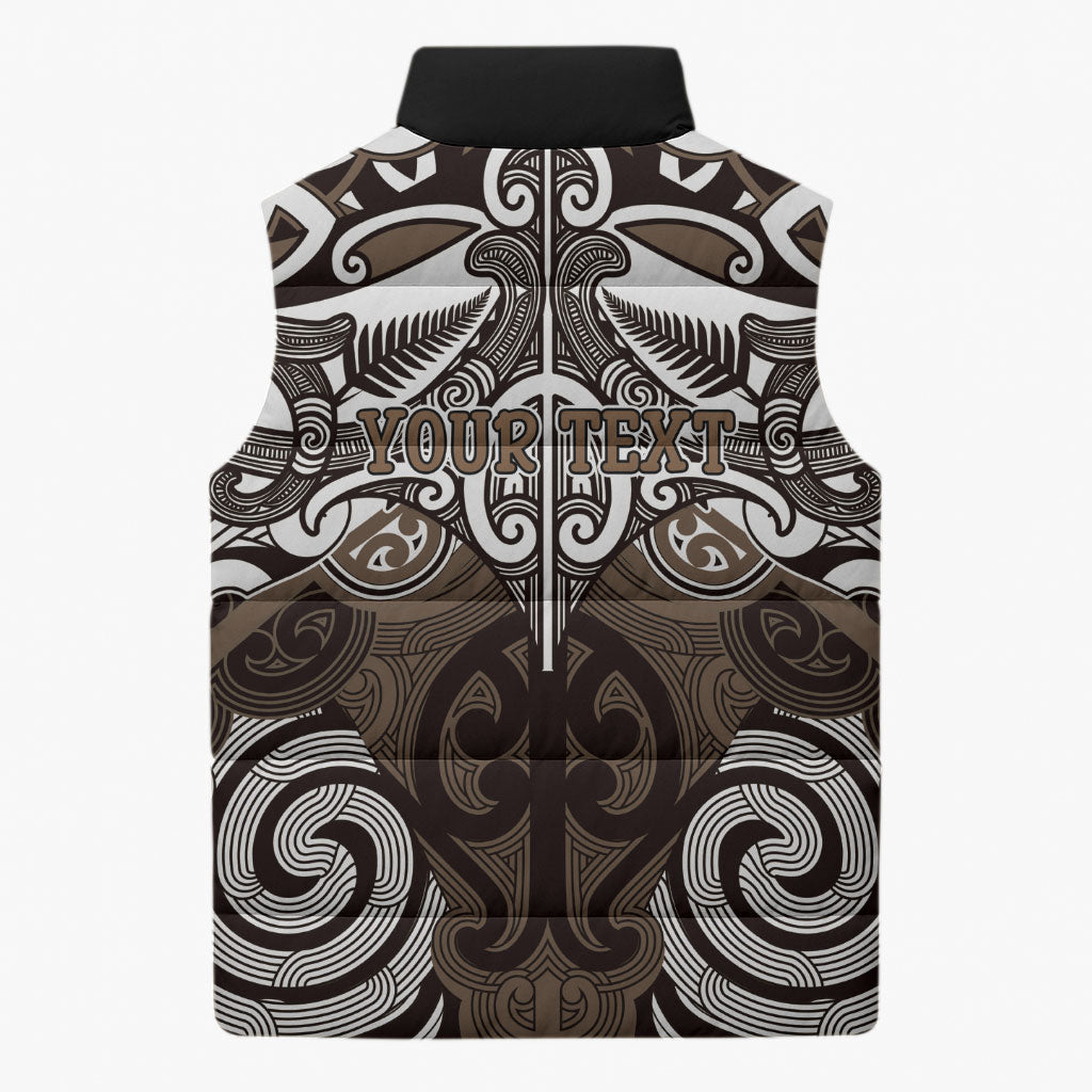 Personalised Maori Kati Mamoe Sleeveless Puffer Jacket Silver Fern Kowhaiwhai Art LT01 - Polynesian Pride