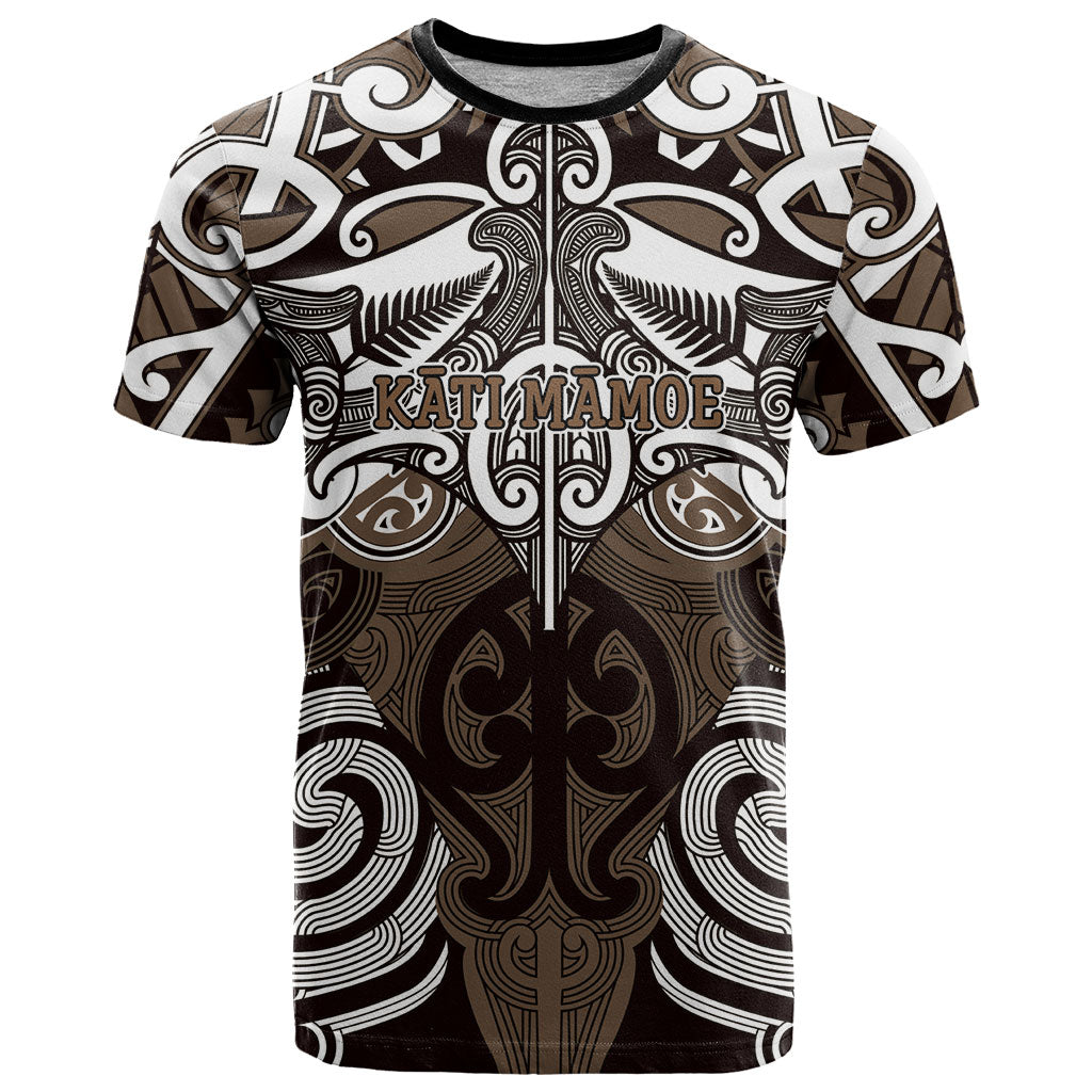 Personalised Maori Kati Mamoe T Shirt Silver Fern Kowhaiwhai Art LT01 Brown - Polynesian Pride