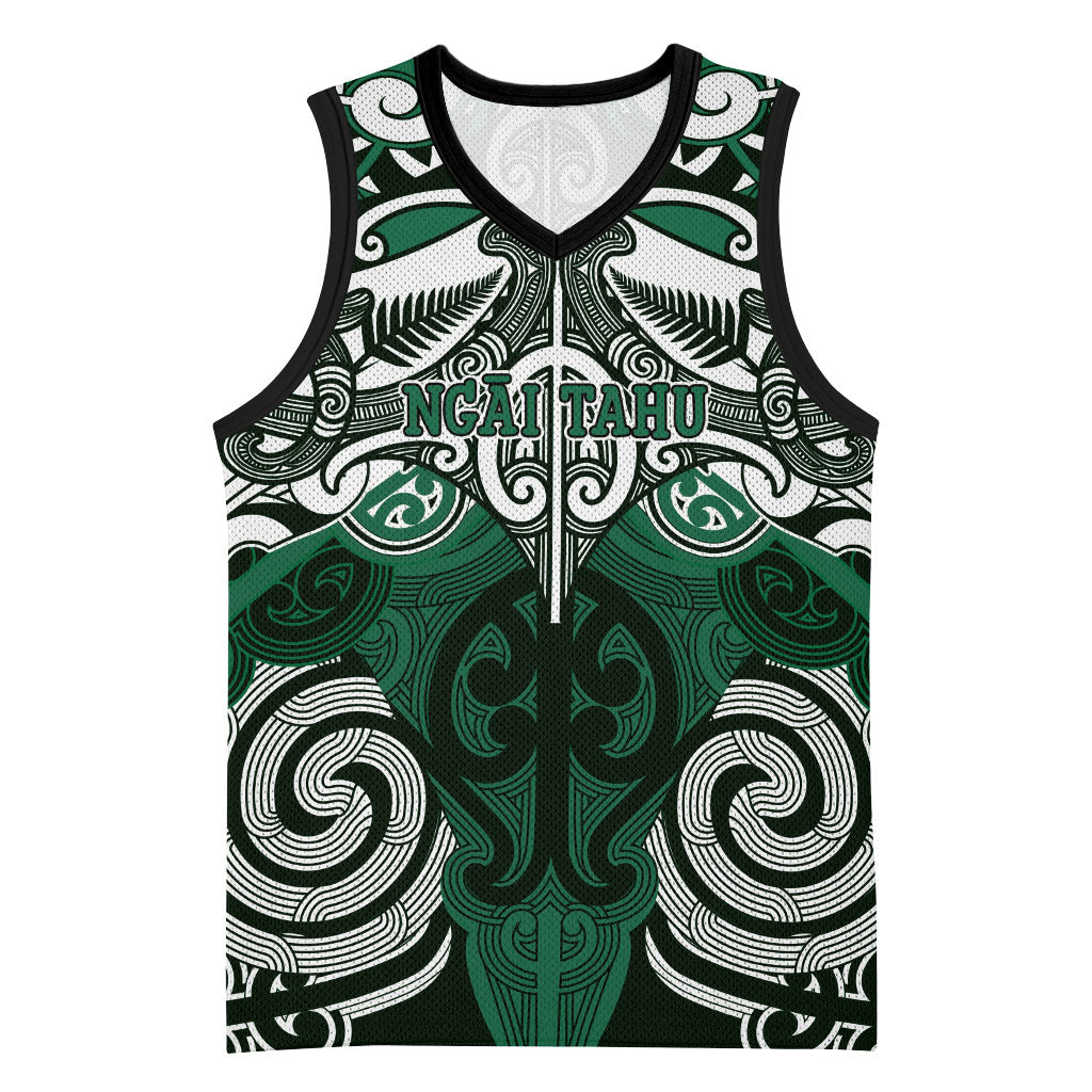Personalised Maori Ngai Tahu Basketball Jersey Silver Fern Kowhaiwhai Art LT01 Unisex Green - Polynesian Pride