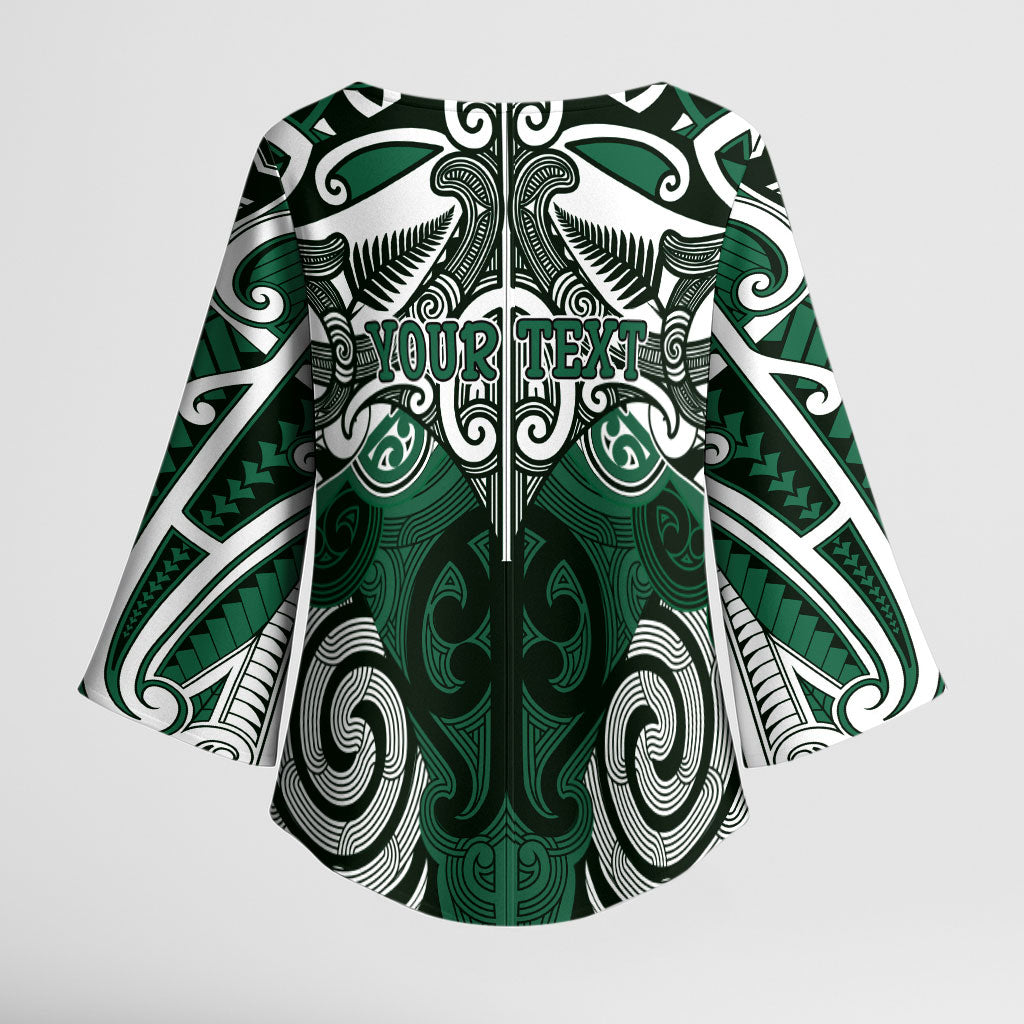 Personalised Maori Ngai Tahu Kimono Sleeve Blouse Silver Fern Kowhaiwhai Art LT01 - Polynesian Pride