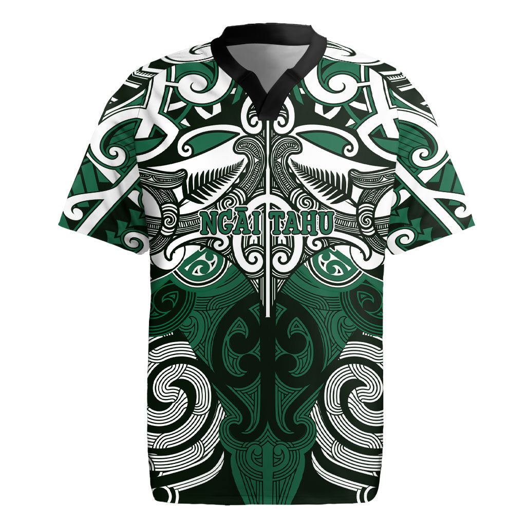 Personalised Maori Ngai Tahu Rugby Jersey Silver Fern Kowhaiwhai Art LT01 Green - Polynesian Pride