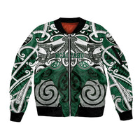 Personalised Maori Ngai Tahu Sleeve Zip Bomber Jacket Silver Fern Kowhaiwhai Art LT01 Unisex Green - Polynesian Pride