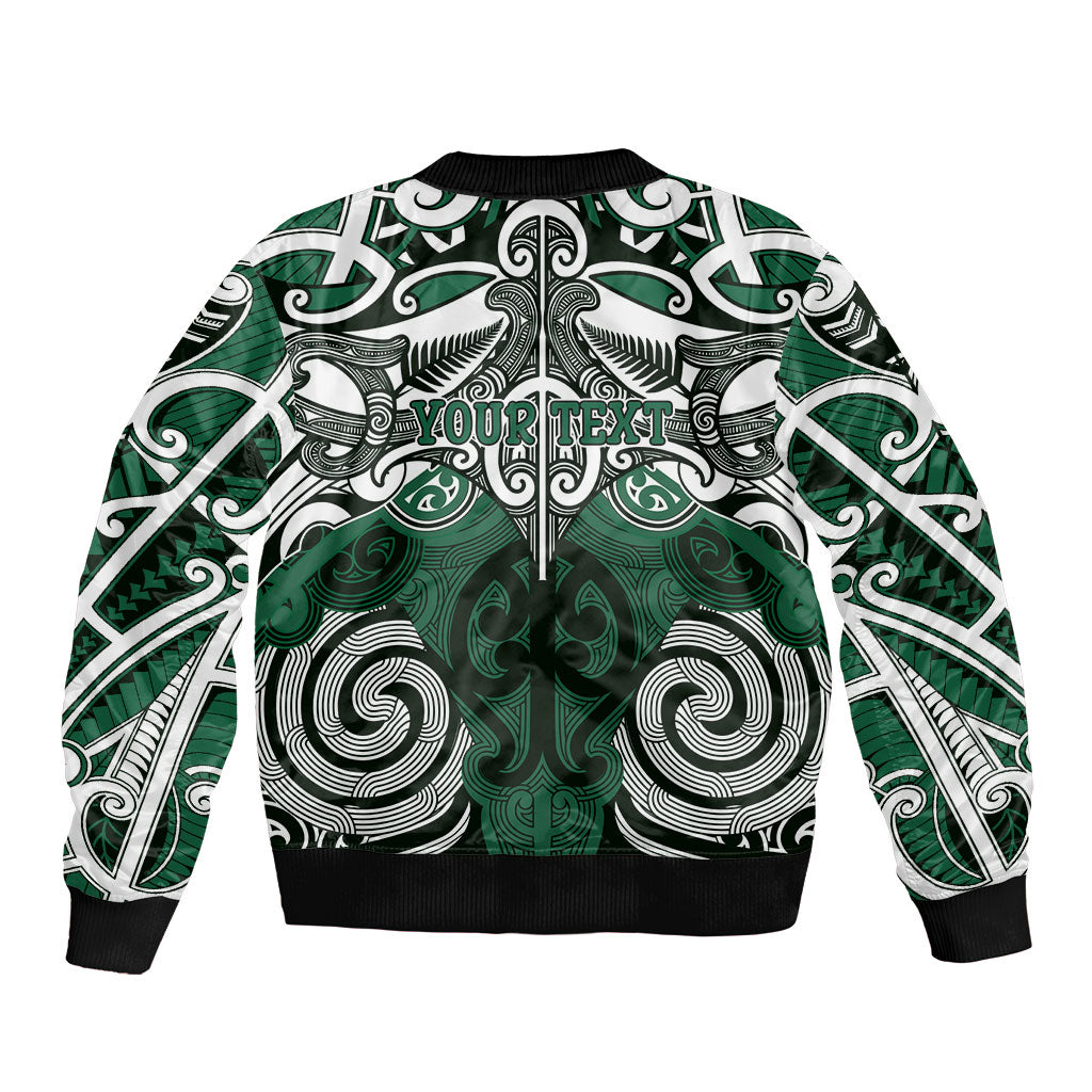 Personalised Maori Ngai Tahu Sleeve Zip Bomber Jacket Silver Fern Kowhaiwhai Art LT01 - Polynesian Pride