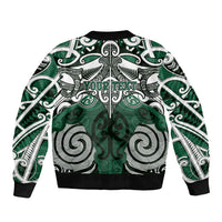 Personalised Maori Ngai Tahu Sleeve Zip Bomber Jacket Silver Fern Kowhaiwhai Art LT01 - Polynesian Pride