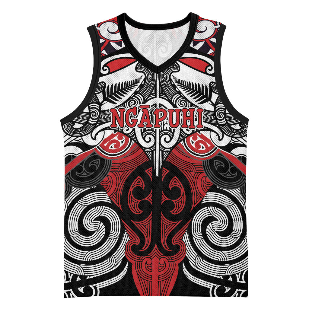 Personalised Maori Ngapuhi Basketball Jersey Silver Fern Kowhaiwhai Art LT01 Unisex Red - Polynesian Pride