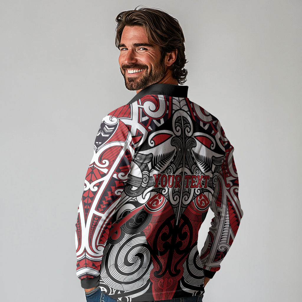 Personalised Maori Ngapuhi Long Sleeve Polo Shirt Silver Fern Kowhaiwhai Art LT01 - Polynesian Pride