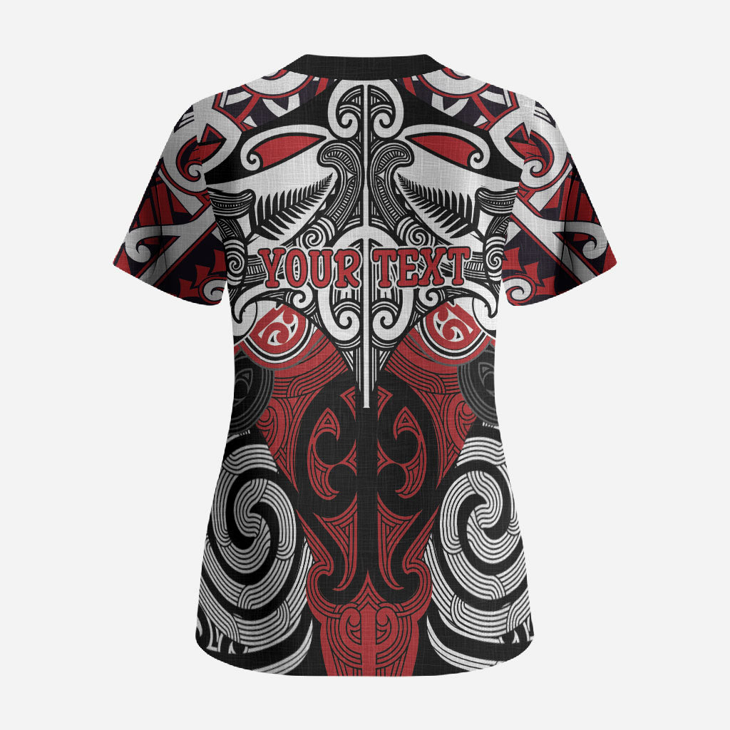Personalised Maori Ngapuhi Scrub Top Silver Fern Kowhaiwhai Art LT01 - Polynesian Pride