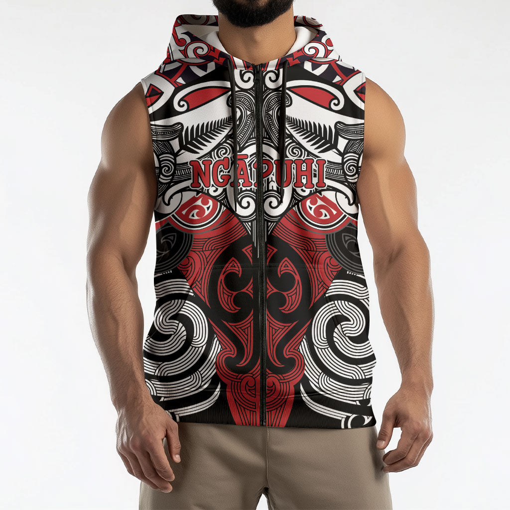Personalised Maori Ngapuhi Sleeveless Zip Hoodie Silver Fern Kowhaiwhai Art LT01 - Polynesian Pride