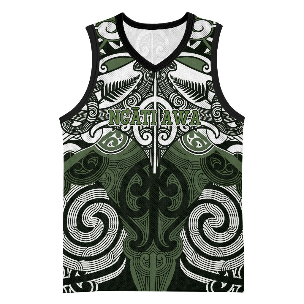 Personalised Maori Ngati Awa Basketball Jersey Silver Fern Kowhaiwhai Art LT01 Unisex Green - Polynesian Pride