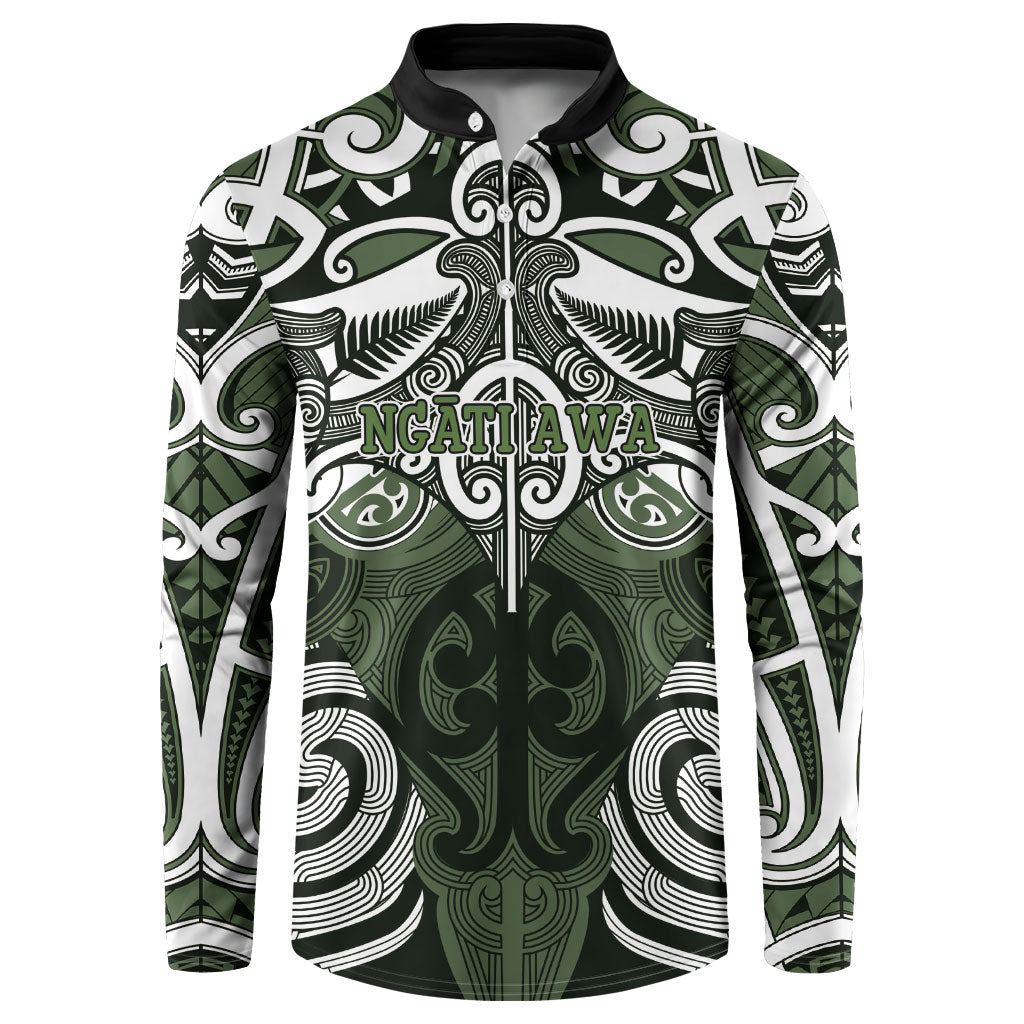 Personalised Maori Ngati Awa Button Sweatshirt Silver Fern Kowhaiwhai Art LT01 Green - Polynesian Pride