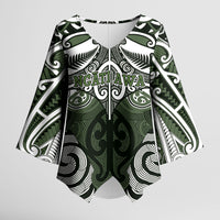 Personalised Maori Ngati Awa Kimono Sleeve Blouse Silver Fern Kowhaiwhai Art LT01 Female Green - Polynesian Pride