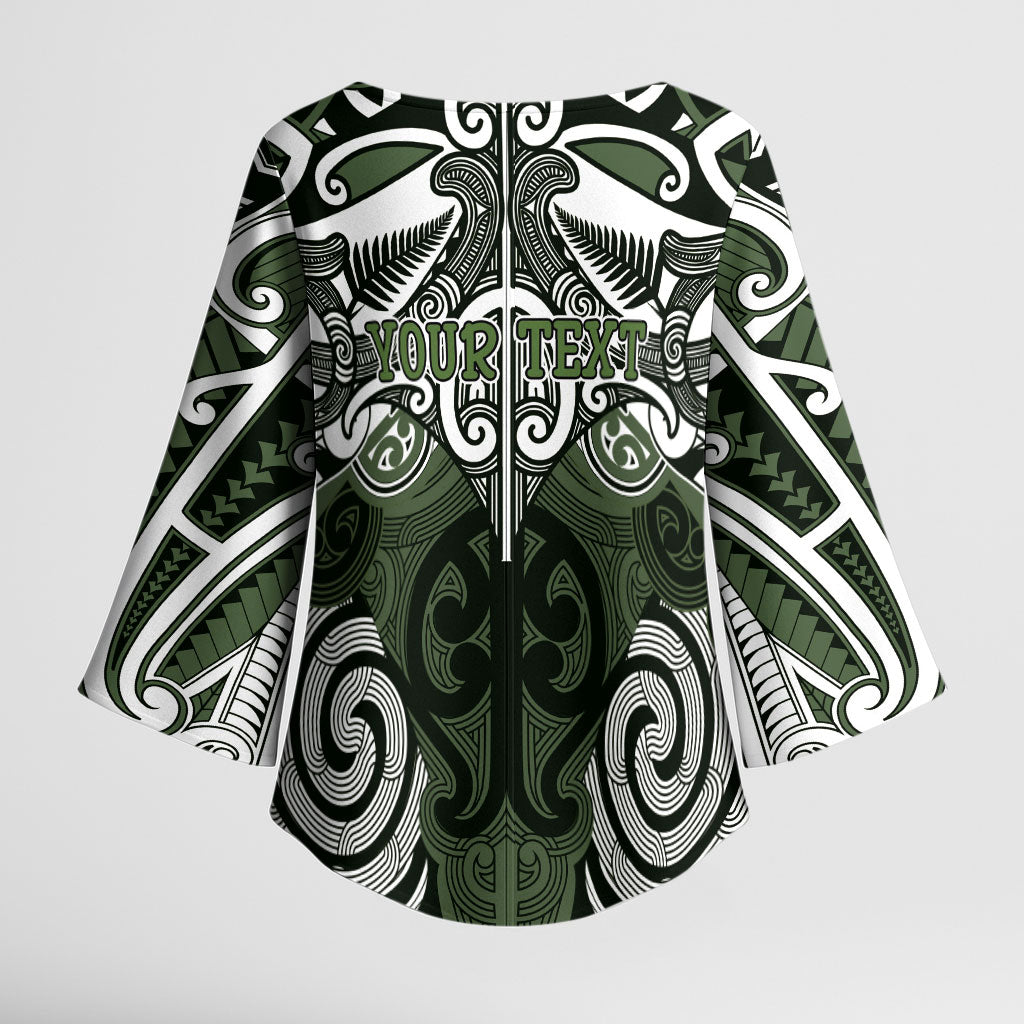Personalised Maori Ngati Awa Kimono Sleeve Blouse Silver Fern Kowhaiwhai Art LT01 - Polynesian Pride