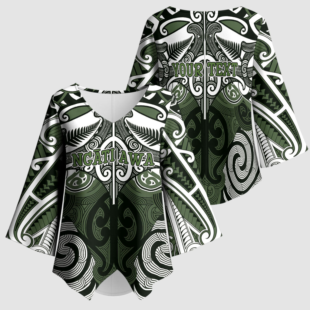 Personalised Maori Ngati Awa Kimono Sleeve Blouse Silver Fern Kowhaiwhai Art LT01 - Polynesian Pride