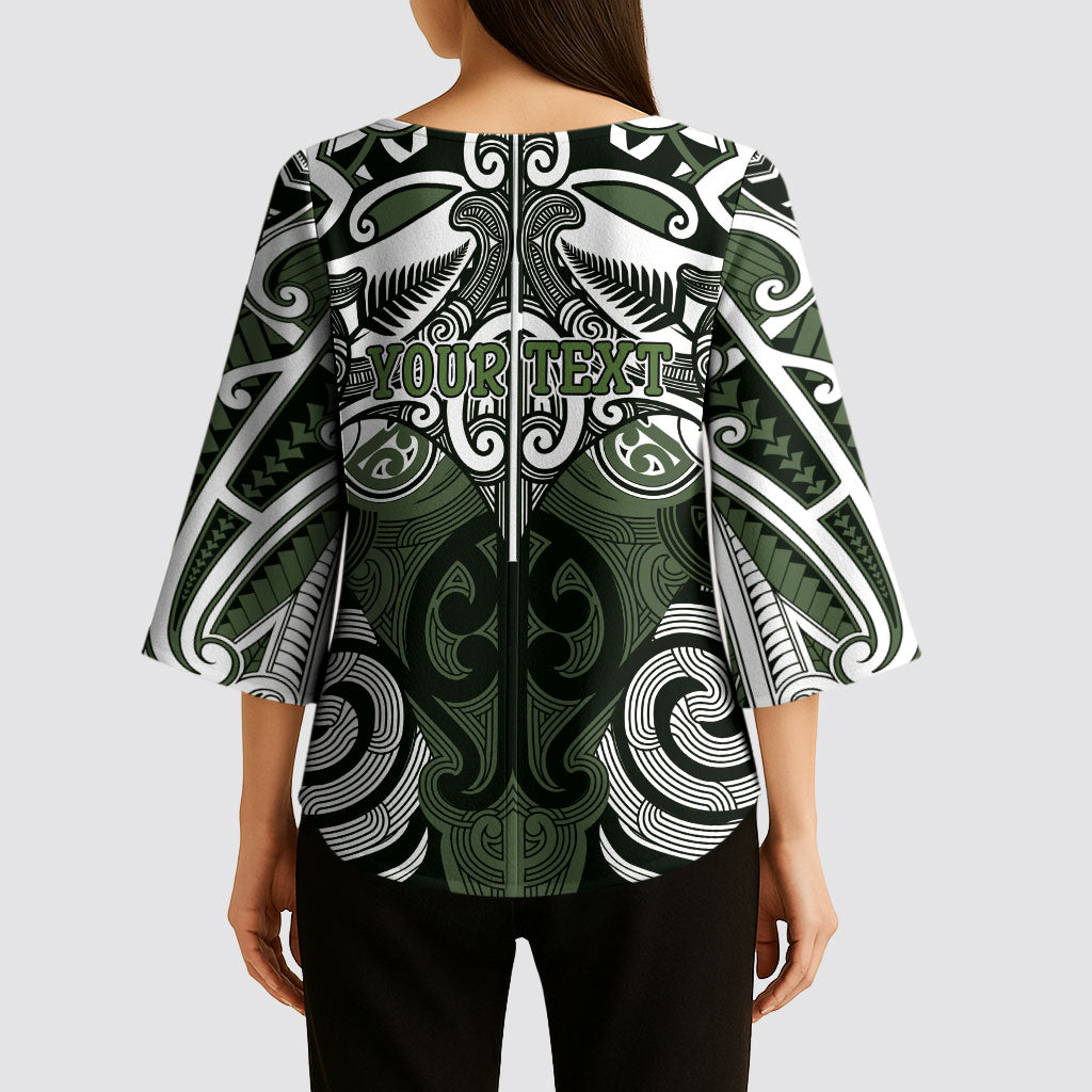 Personalised Maori Ngati Awa Kimono Sleeve Blouse Silver Fern Kowhaiwhai Art LT01 - Polynesian Pride