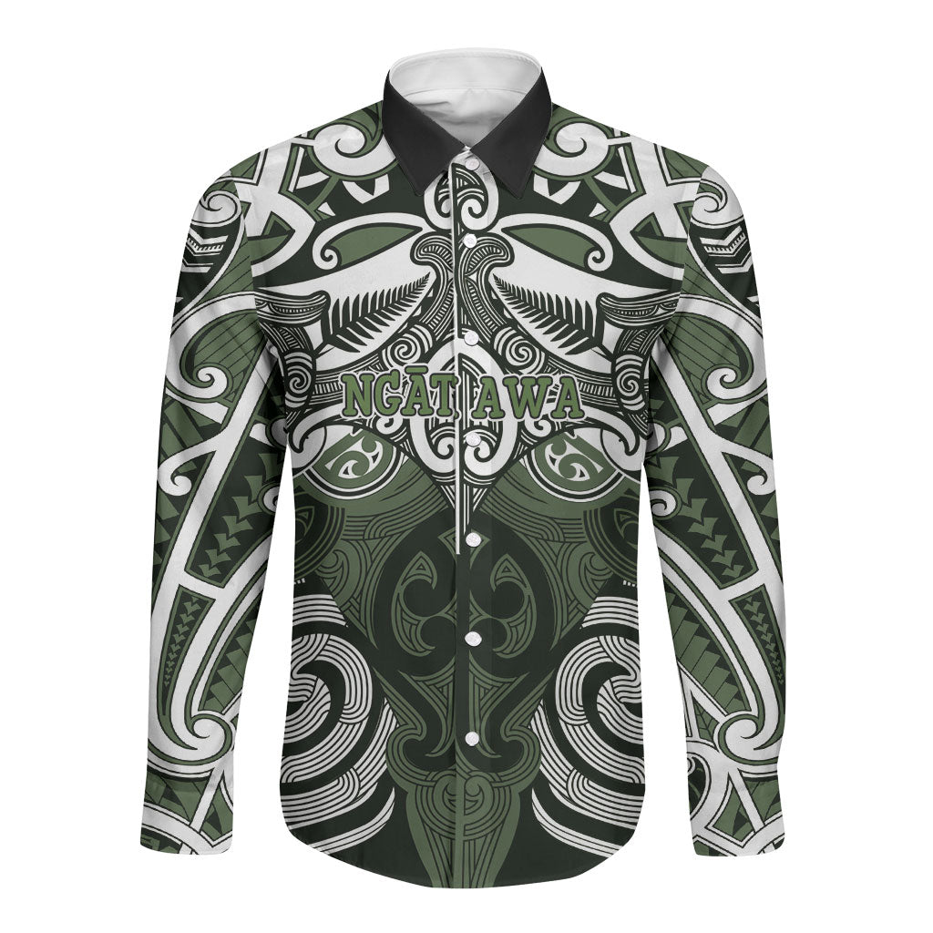 Personalised Maori Ngati Awa Long Sleeve Button Shirt Silver Fern Kowhaiwhai Art LT01 Unisex Green - Polynesian Pride