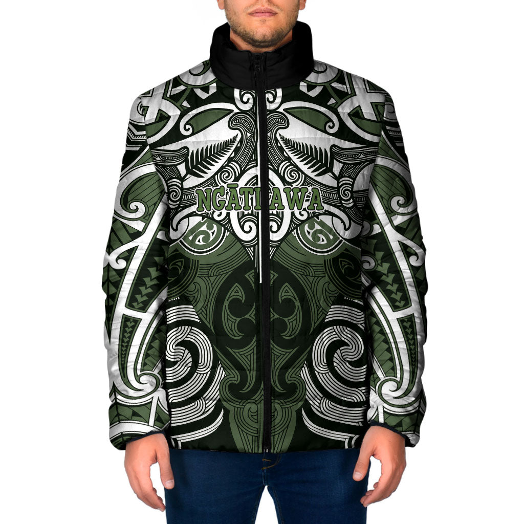 Personalised Maori Ngati Awa Padded Jacket Silver Fern Kowhaiwhai Art LT01 Men Green - Polynesian Pride