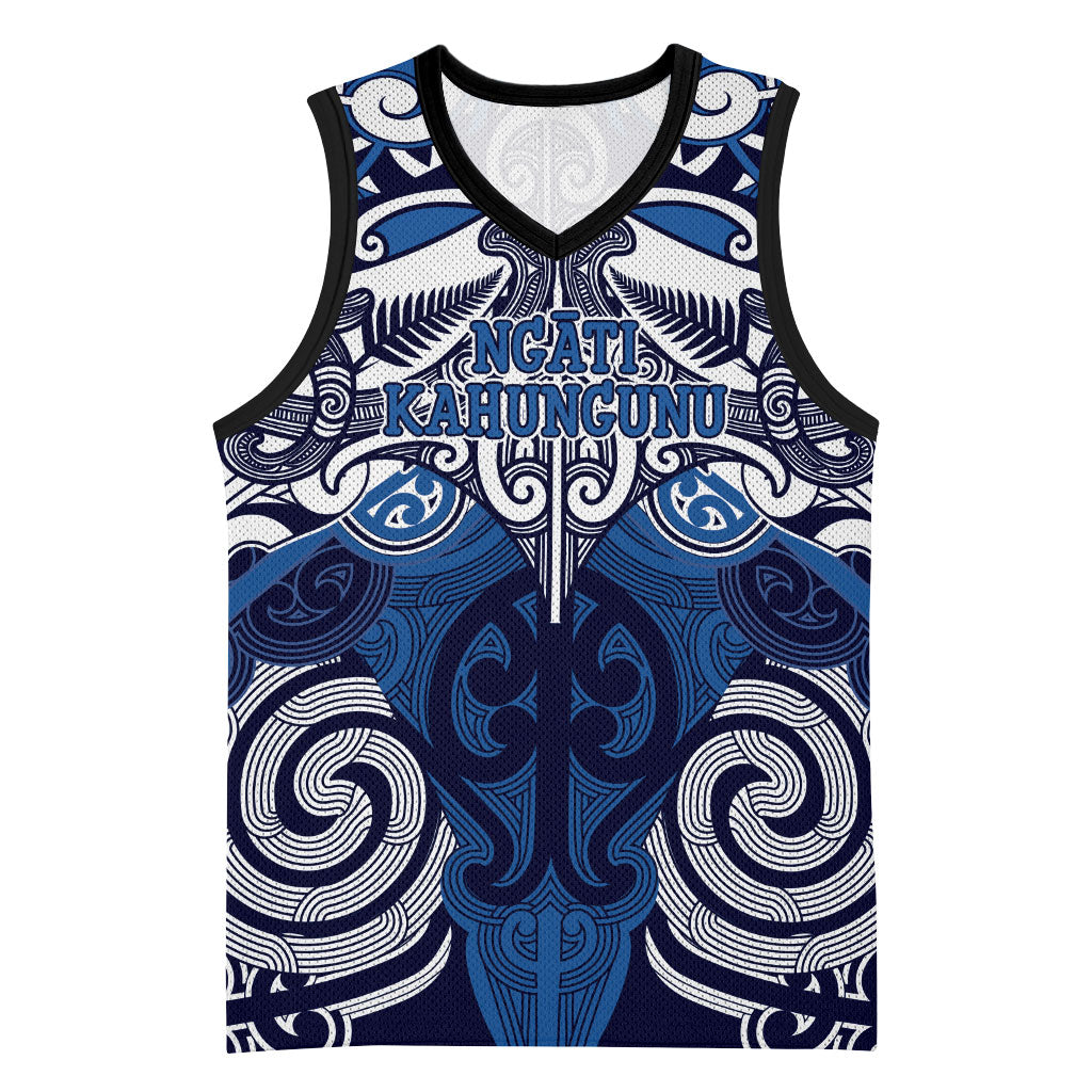 Personalised Maori Ngati Kahungunu Basketball Jersey Silver Fern Kowhaiwhai Art LT01 Unisex Blue - Polynesian Pride