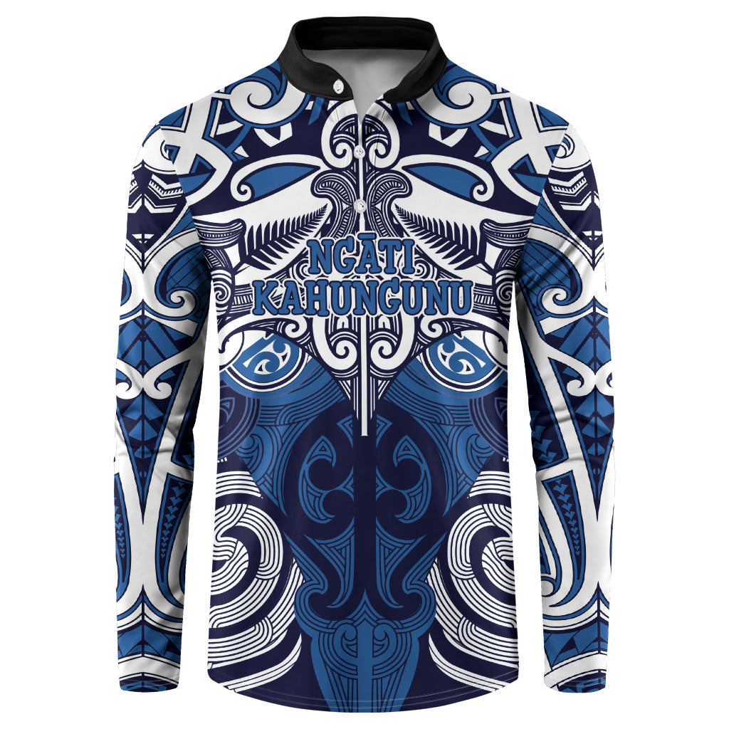 Personalised Maori Ngati Kahungunu Button Sweatshirt Silver Fern Kowhaiwhai Art LT01 Blue - Polynesian Pride
