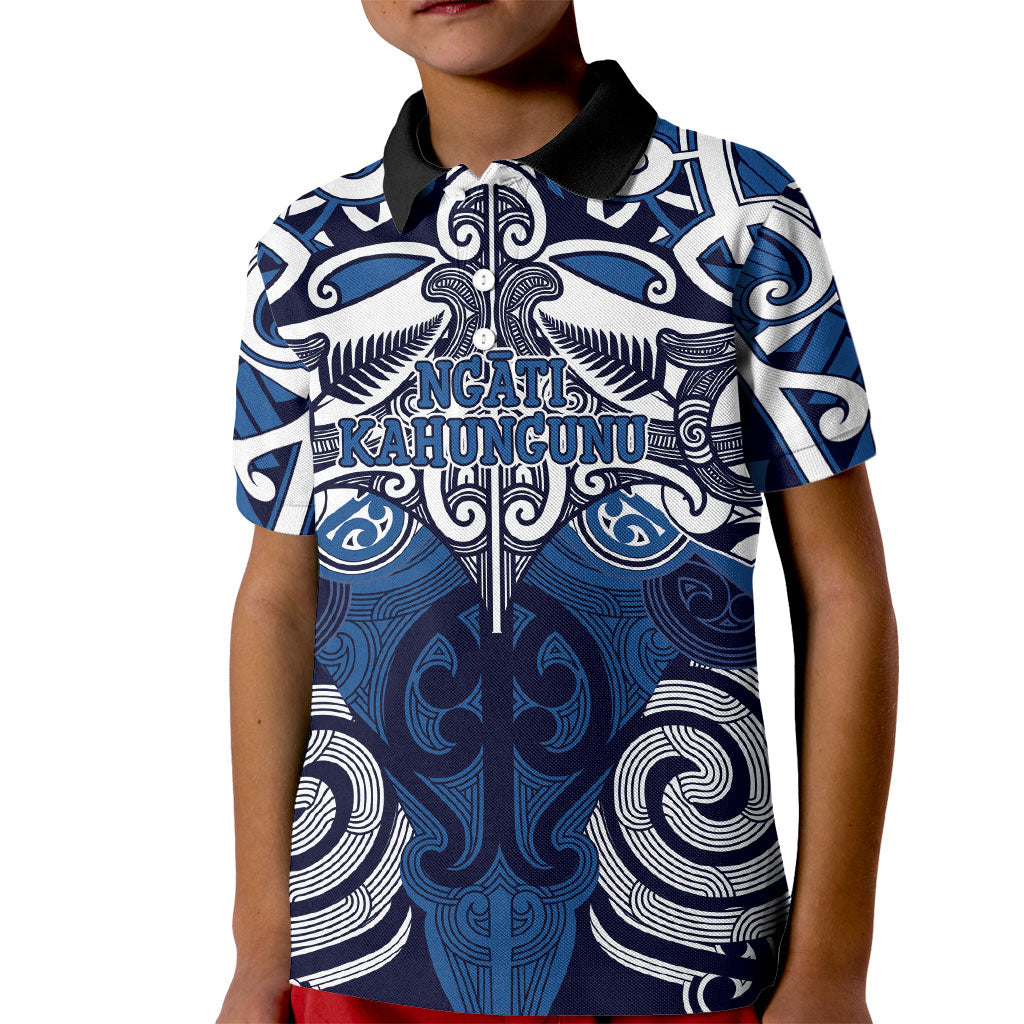 Personalised Maori Ngati Kahungunu Kid Polo Shirt Silver Fern Kowhaiwhai Art LT01 Kid Blue - Polynesian Pride