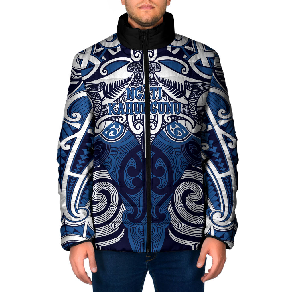 Personalised Maori Ngati Kahungunu Padded Jacket Silver Fern Kowhaiwhai Art LT01 Men Blue - Polynesian Pride