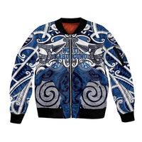 Personalised Maori Ngati Kahungunu Sleeve Zip Bomber Jacket Silver Fern Kowhaiwhai Art LT01 Unisex Blue - Polynesian Pride