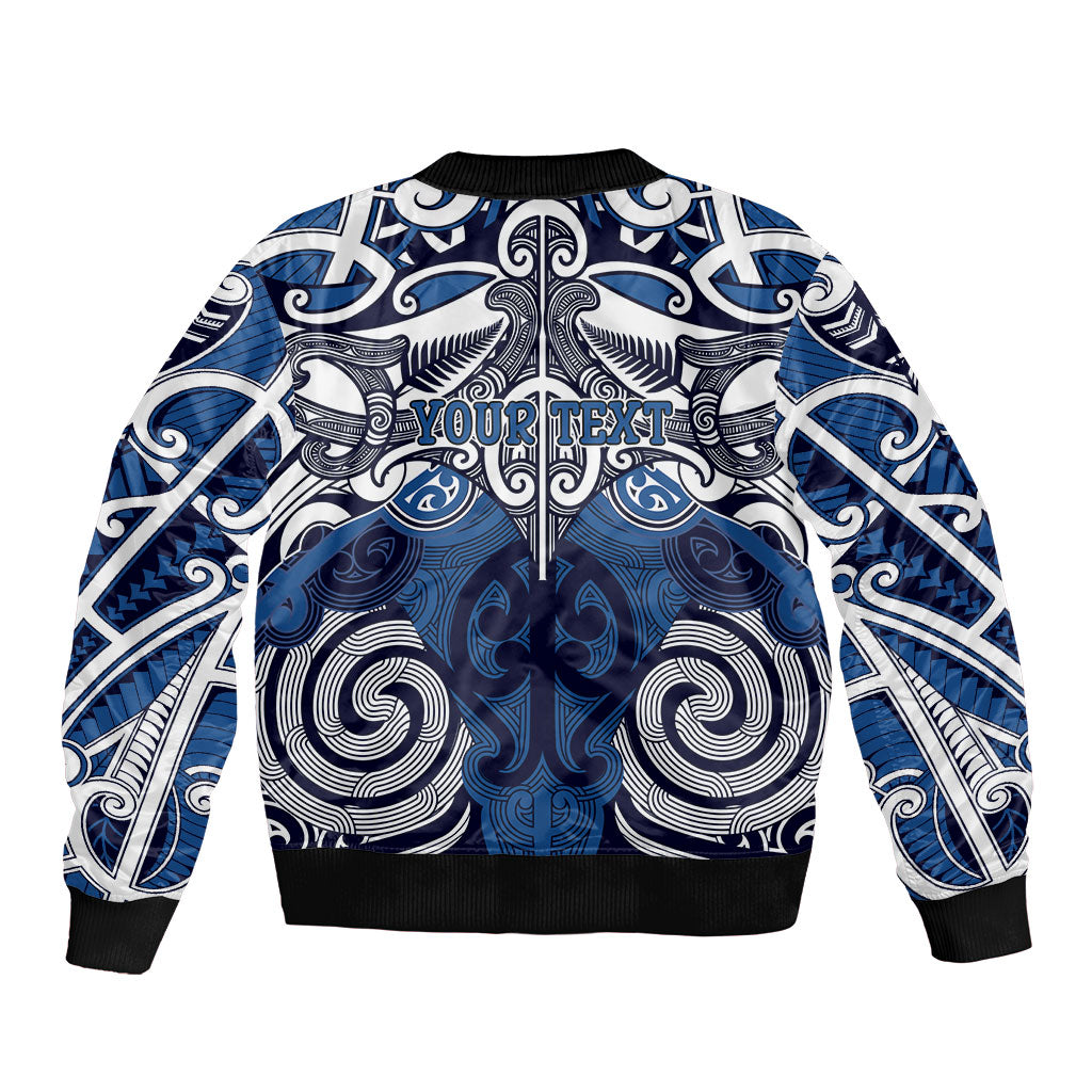 Personalised Maori Ngati Kahungunu Sleeve Zip Bomber Jacket Silver Fern Kowhaiwhai Art LT01 - Polynesian Pride