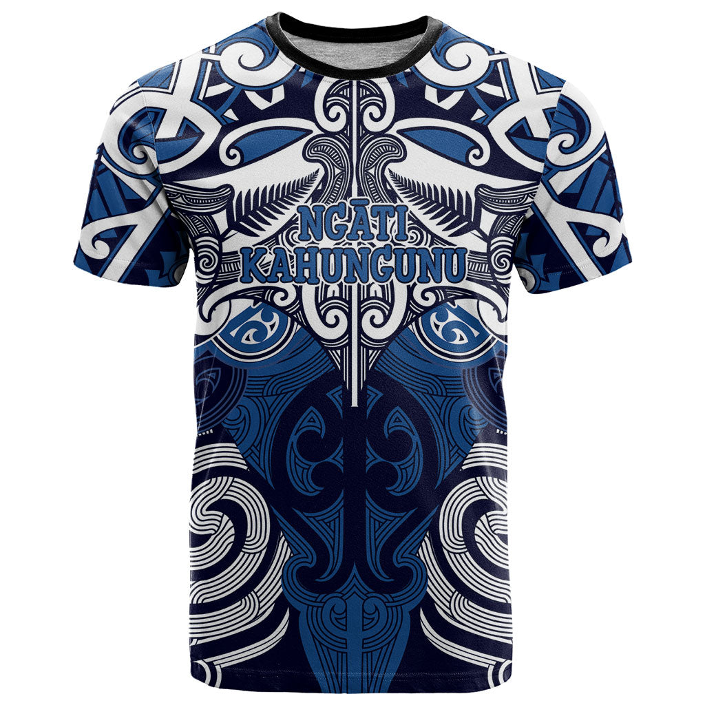 Personalised Maori Ngati Kahungunu T Shirt Silver Fern Kowhaiwhai Art LT01 Blue - Polynesian Pride