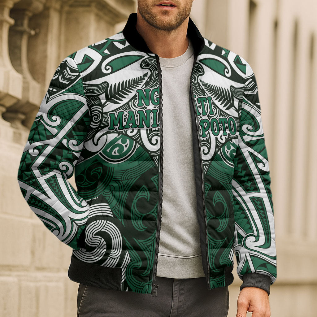 Personalised Maori Ngati Maniapoto Bomber Puffer Jacket Silver Fern Kowhaiwhai Art LT01 - Polynesian Pride