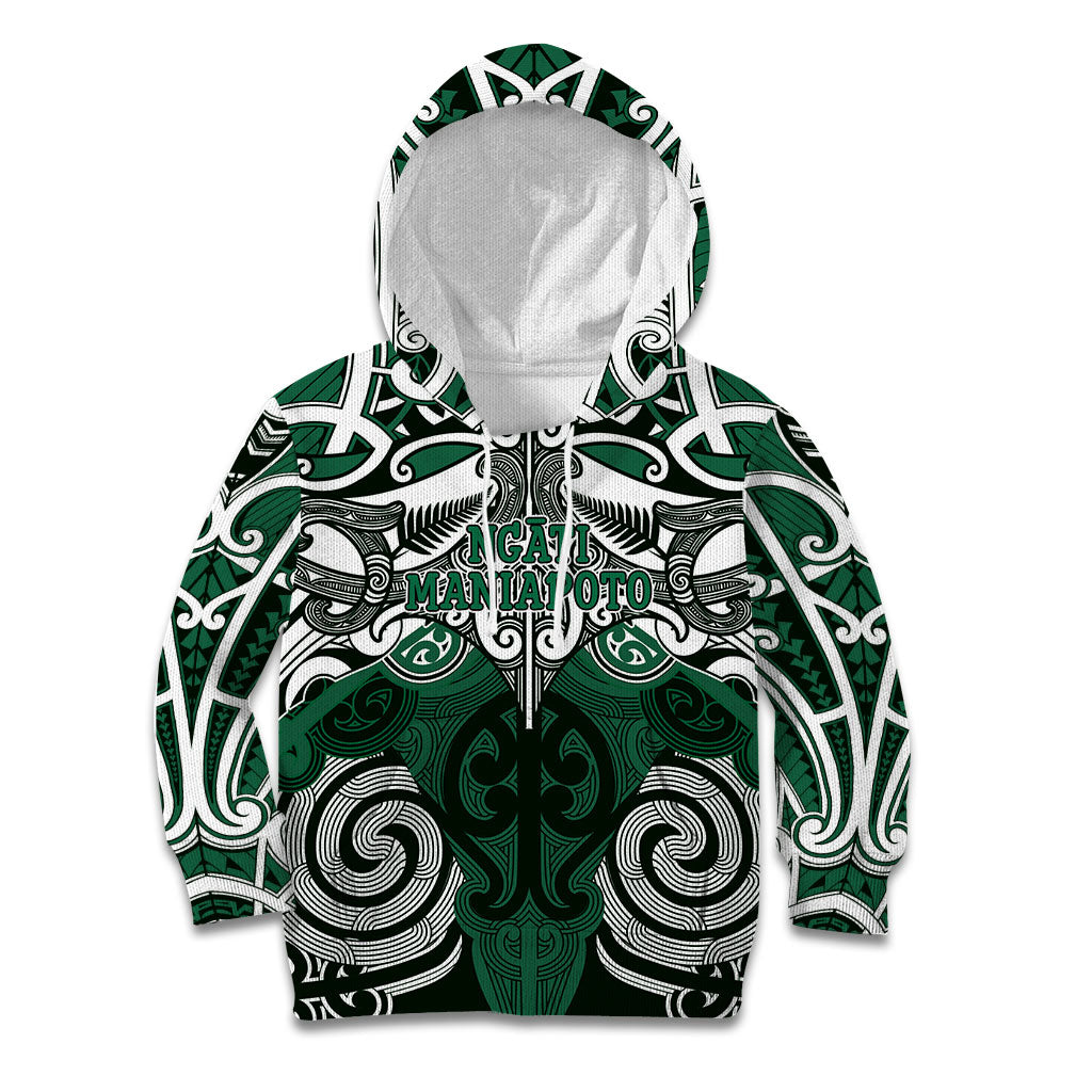 Personalised Maori Ngati Maniapoto Kid Hoodie Silver Fern Kowhaiwhai Art LT01 Hoodie Green - Polynesian Pride