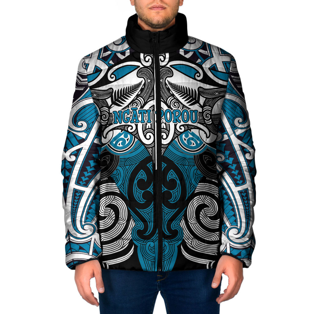 Personalised Maori Ngati Porou Padded Jacket Silver Fern Kowhaiwhai Art LT01 Men Blue - Polynesian Pride