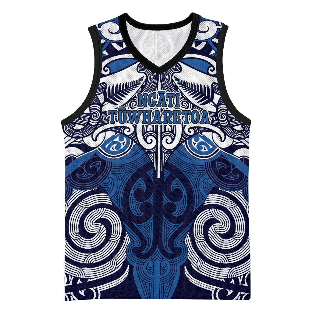 Personalised Maori Ngati Tuwharetoa Basketball Jersey Silver Fern Kowhaiwhai Art LT01 Unisex Blue - Polynesian Pride