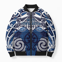 Personalised Maori Ngati Tuwharetoa Bomber Puffer Jacket Silver Fern Kowhaiwhai Art LT01 Unisex Blue - Polynesian Pride