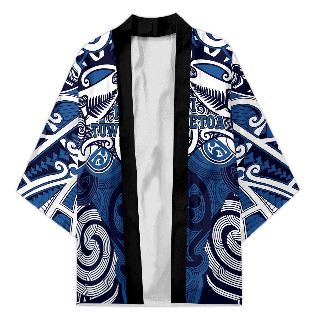 Personalised Maori Ngati Tuwharetoa Kimono Silver Fern Kowhaiwhai Art LT01 Unisex Blue - Polynesian Pride