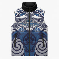 Personalised Maori Ngati Tuwharetoa Sleeveless Puffer Jacket Silver Fern Kowhaiwhai Art LT01 Unisex Blue - Polynesian Pride