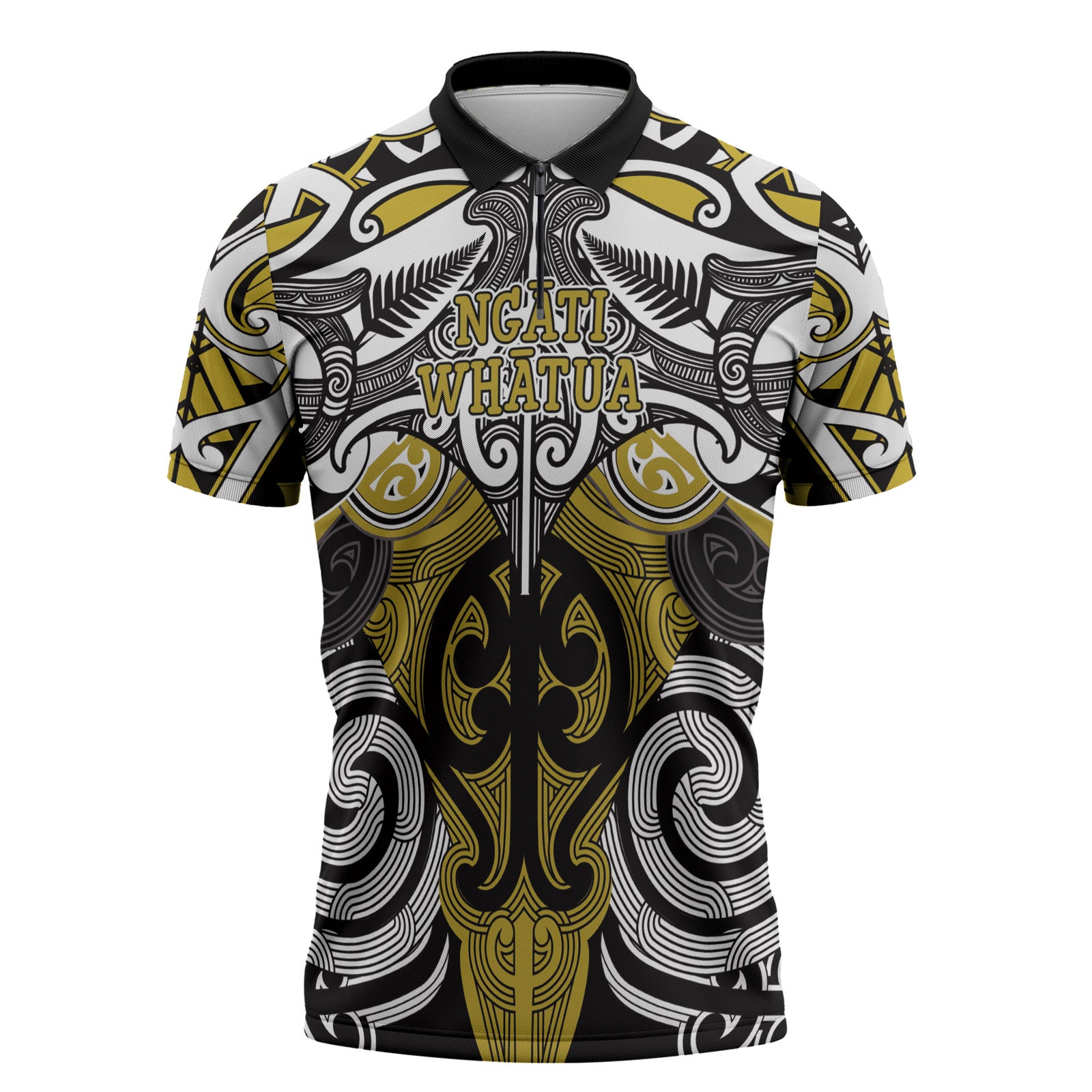 Personalised Maori Ngati Whatua Zipper Polo Shirt Silver Fern Kowhaiwhai Art LT01 Yellow - Polynesian Pride