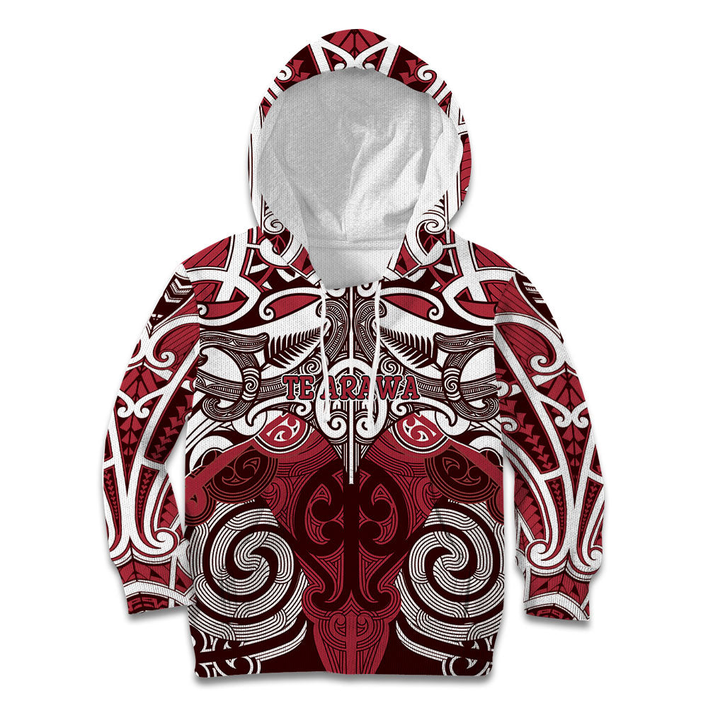 Personalised Maori Te Arawa Kid Hoodie Silver Fern Kowhaiwhai Art LT01 Hoodie Red - Polynesian Pride