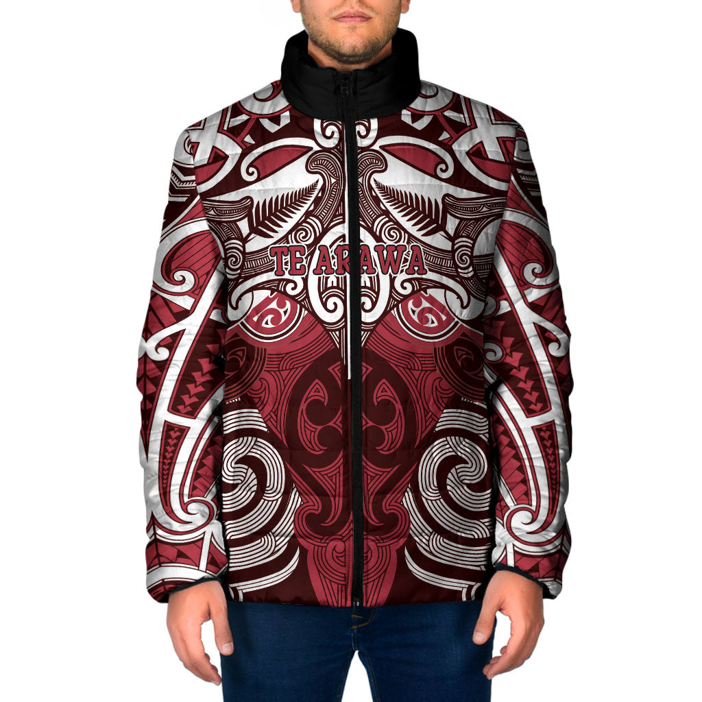 Personalised Maori Te Arawa Padded Jacket Silver Fern Kowhaiwhai Art LT01 Men Red - Polynesian Pride