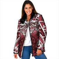 Personalised Maori Te Arawa Padded Jacket Silver Fern Kowhaiwhai Art LT01 Women Red - Polynesian Pride