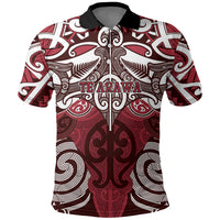 Personalised Maori Te Arawa Polo Shirt Silver Fern Kowhaiwhai Art LT01 Red - Polynesian Pride