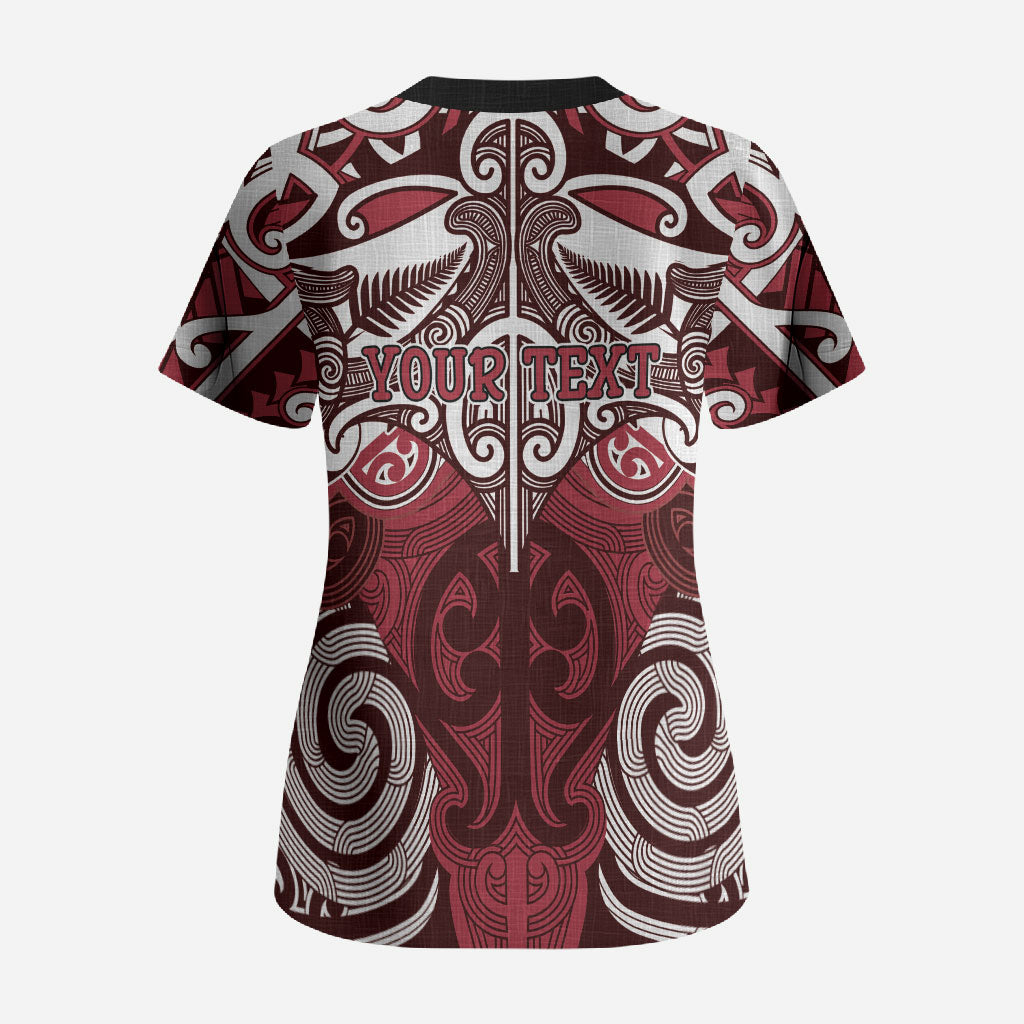 Personalised Maori Te Arawa Scrub Top Silver Fern Kowhaiwhai Art LT01 - Polynesian Pride