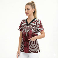 Personalised Maori Te Arawa Scrub Top Silver Fern Kowhaiwhai Art LT01 - Polynesian Pride