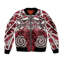 Personalised Maori Te Arawa Sleeve Zip Bomber Jacket Silver Fern Kowhaiwhai Art LT01 Unisex Red - Polynesian Pride